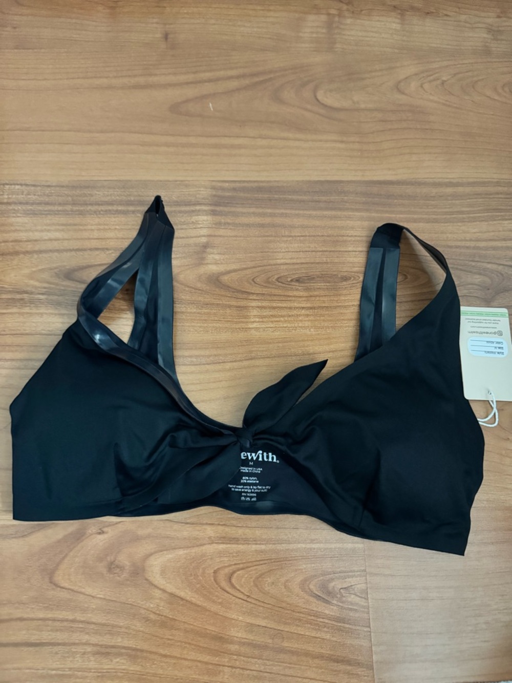 Ewith Black Twist-Front Bikini Top